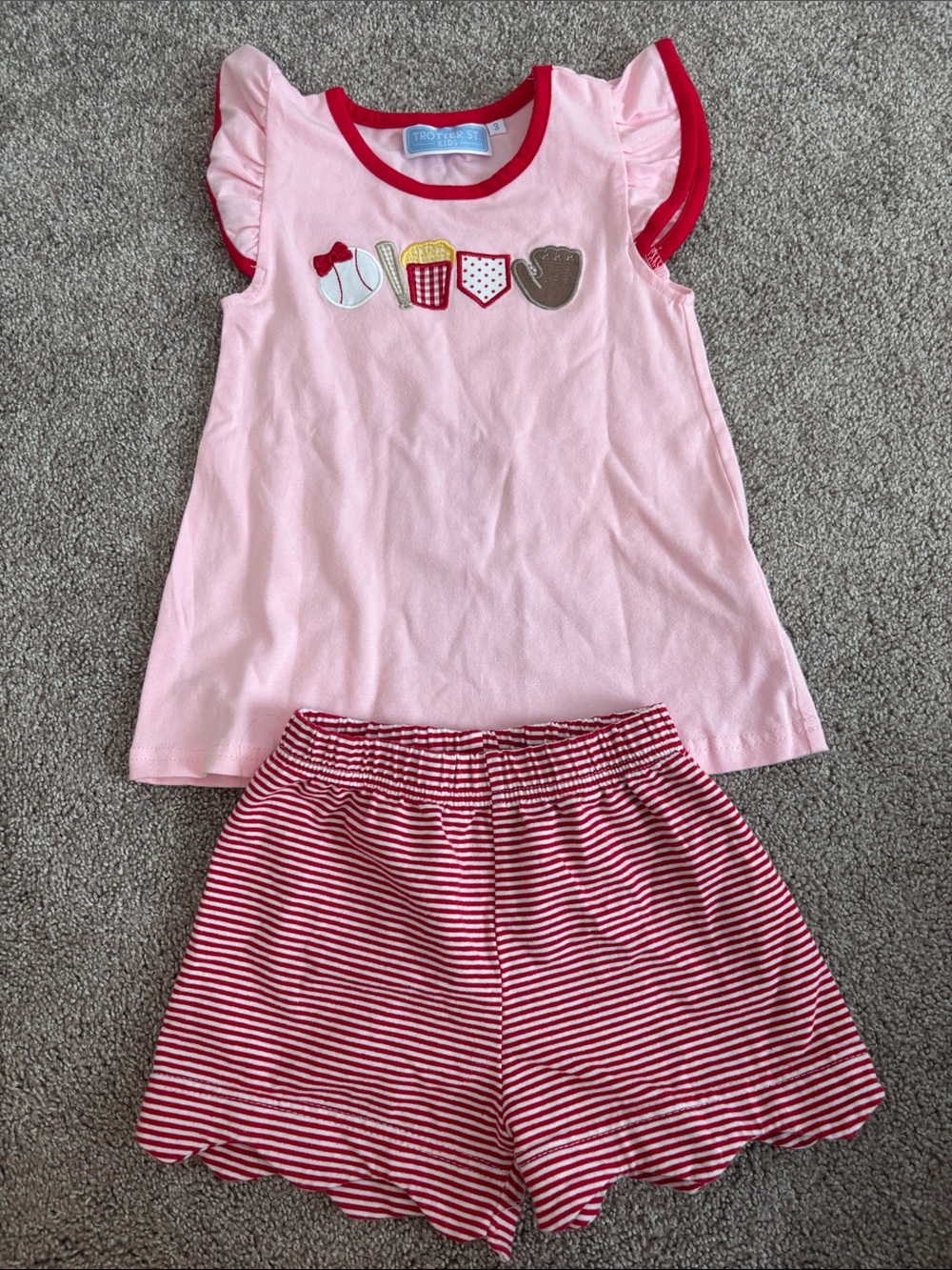 Trotter St. Kids Pink & Red Girls' Baseball Appliqué Set -